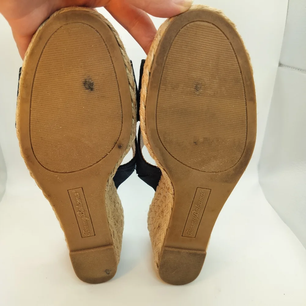 Tommy Bahama‎ Stacey Navy Espadrille Wedge Sandals Cross Strap Womens Sz 8.5
